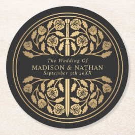 Gold Black Royal Medieval Sword Wedding Runder Pappuntersetzer