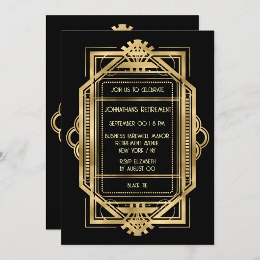 Gold Black-Ruhestand DIY Foto Firmenabschied Einladung (Vorne/Hinten)