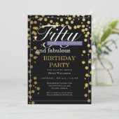 Gold Black Script 50 und fabelhaft Geburtstag Einladung (Stehend Vorderseite)