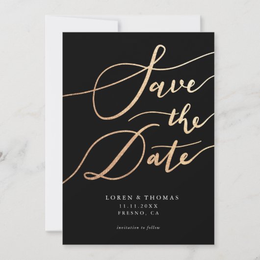 Gold Black Script Typografie Save the Date (Vorderseite)
