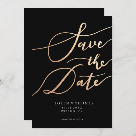Gold Black Script Typografie Save the Date (Vorne/Hinten)