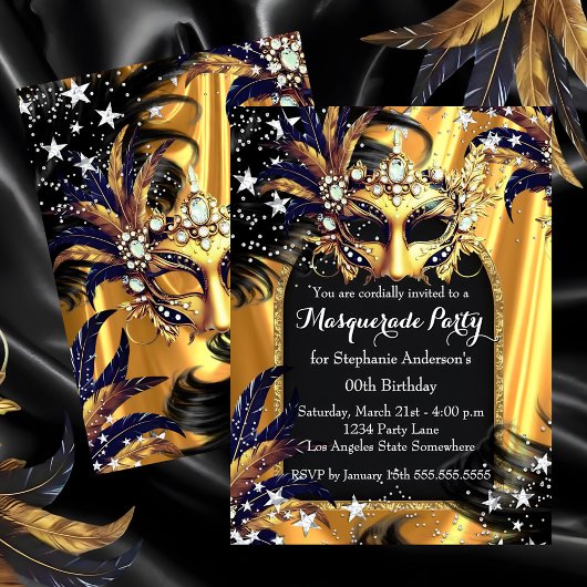 Gold Black Silver Magical Night Masquerade Party Einladung