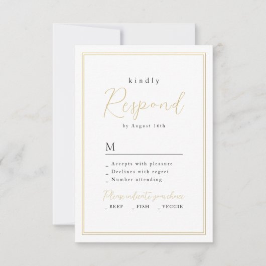Gold Black Simple Elegance Romantische Script Hoch RSVP Karte (Vorderseite)