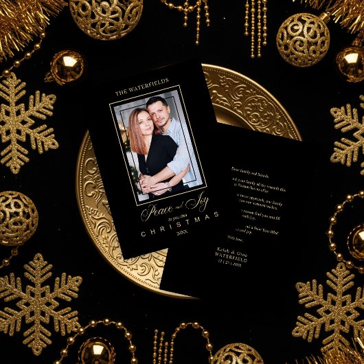 Gold Black Simple Modern Christmas Foto Family