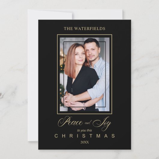 Gold Black Simple Modern Christmas Foto Family (Vorderseite)