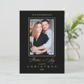 Gold Black Simple Modern Christmas Foto Family (Stehend Vorderseite)