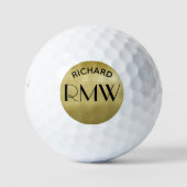 Gold Black Simple Modern Monogram Golfball (Vorderseite)