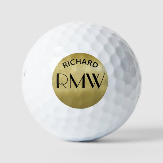 Gold Black Simple Modern Monogram Golfball (Vorderseite)