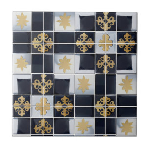Gold Black Small Tile Pattern Fliese