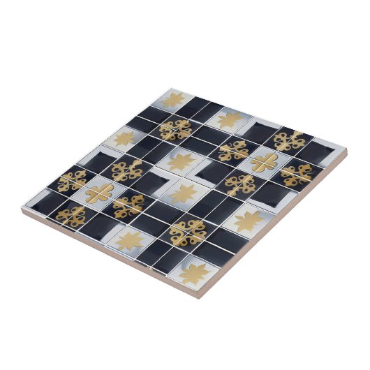 Gold Black Small Tile Pattern Fliese (Seite)