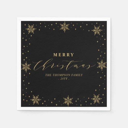 Gold & Black Snowflake Christmas Holiday Party Serviette (Vorderseite)