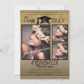 Gold Black Sparkle Abschluss Graduate Party Foto Einladung (Vorderseite)