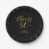 Gold & Black Sparkle Cheers 80. Geburtstagsparty Pappteller (Vorderseite)