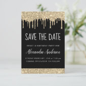 Gold Black Sparkle Glitzer Sweet 16 Save the Date Einladung (Stehend Vorderseite)