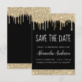 Gold Black Sparkle Glitzer Sweet 16 Save the Date Einladung (Vorne/Hinten)