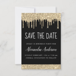 Gold Black Sparkle Glitzer Sweet 16 Save the Date Einladung