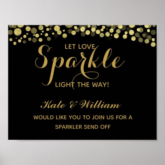 Gold & Black Sparkler senden Hochzeitszeichen ab Poster (Vorne)