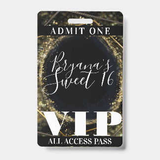 Gold Black Sparkling Lights Glam Sweet 16 VIP Pass Ausweis