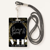 Gold Black Sparkling Lights Glam Sweet 16 VIP Pass Ausweis (Rückseite mit Schlüsselband)