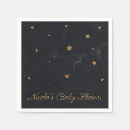 Gold Black Stars Dark Night Sky Baby Dusche Party Serviette