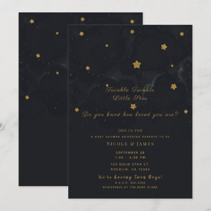 Gold Black Stars Dunkle Nacht Sky Baby Dusche Twin Einladung