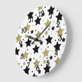 Gold Black Stars Große Wanduhr (Winkel)
