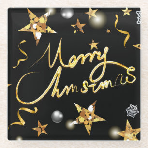 Gold Black Stars Metallic Luxury Fashion Xmas Glasuntersetzer