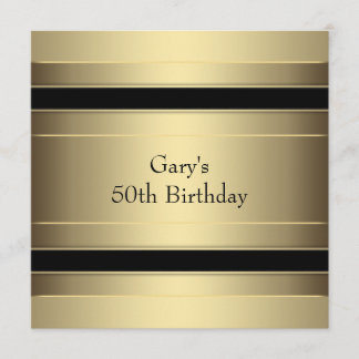 Gold Black Stripe Mans 50. Geburtstagsparty Einladung