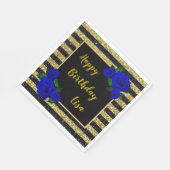 Gold Black Stripes Glitzer Deep Blue Rose Geburtst Serviette (Ecke)