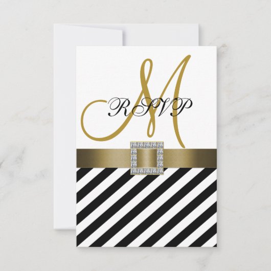 Gold Black Stripes Ribbon Wedding RSVP Card (Vorderseite)