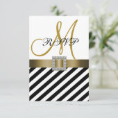 Gold Black Stripes Ribbon Wedding RSVP Card (Stehend Vorderseite)