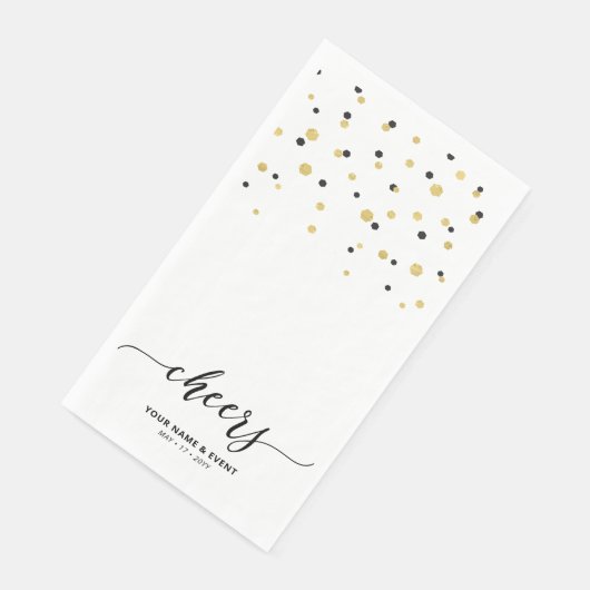 Gold & Black Stylish Script Confetti Cheers Party Serviette (Ecke)