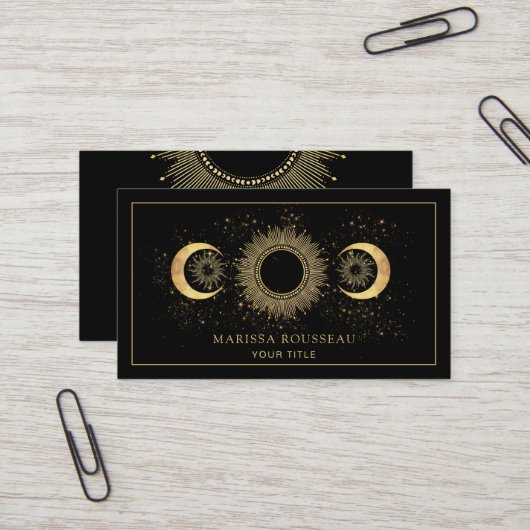 Gold Black Sun Moon Celestial Visitenkarte (Vorderseite/Rückseite Beispiel)