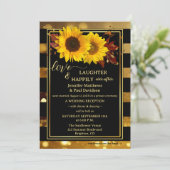 Gold Black Sunflower Happily Ever After Wedding Einladung (Stehend Vorderseite)