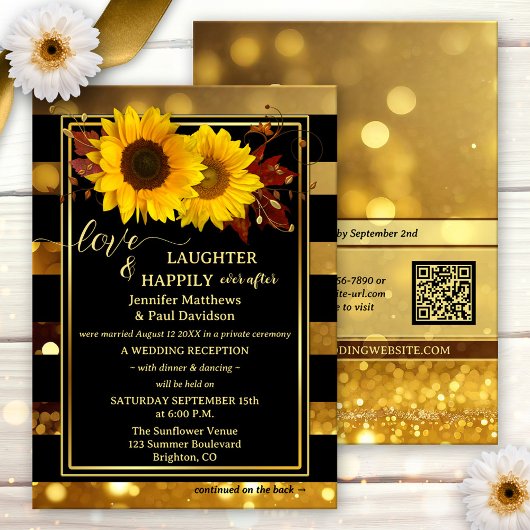 Gold Black Sunflower Happily Ever After Wedding Einladung
