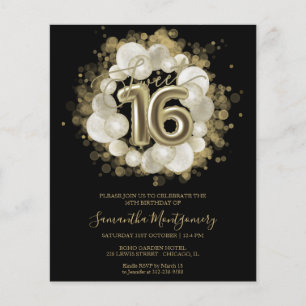 Gold Black Sweet 16 Budget Einladungen