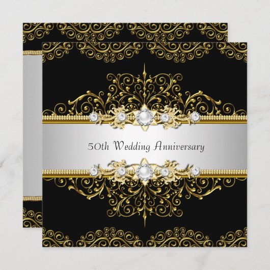 Gold Black Swirl 50. Hochzeitstag Einladung (Vorne/Hinten)