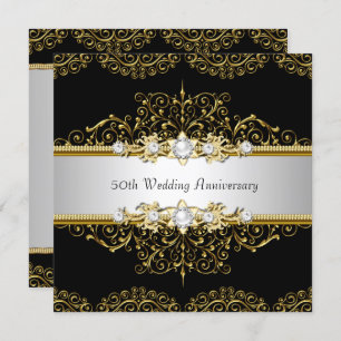 Gold Black Swirl 50. Hochzeitstag Einladung