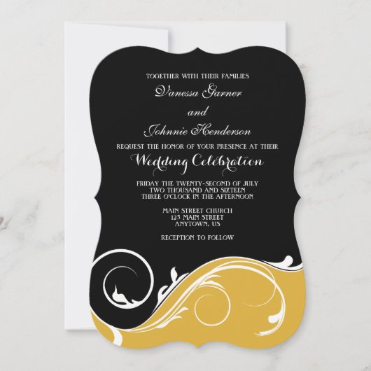 Gold Black Swirl Bracket Wedding Einladungen (Vorderseite)