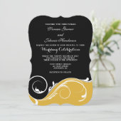 Gold Black Swirl Bracket Wedding Einladungen (Stehend Vorderseite)