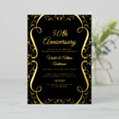 Gold Black Swirl Elegant 50. Hochzeitstag Folieneinladung (Stehend vorne)
