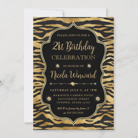Gold Black Tiger Stripe Elegant Birthday Einladung (Vorderseite)