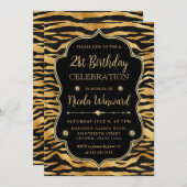 Gold Black Tiger Stripe Elegant Birthday Einladung (Vorne/Hinten)