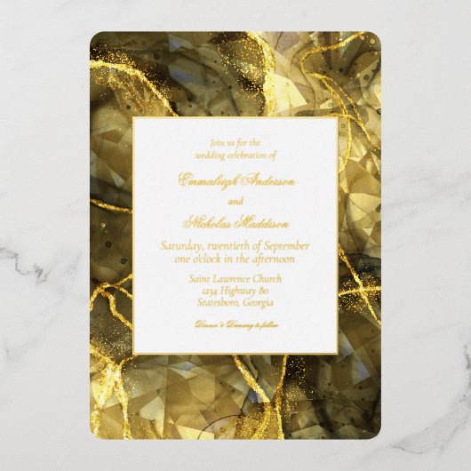 Gold Black Topaz Gemstone Hochzeit Folieneinladung (Vorderseite)