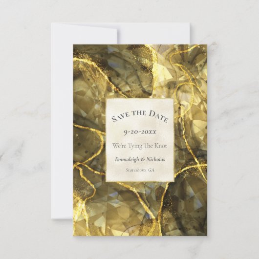Gold Black Topaz Gemstone Save the Date (Vorderseite)