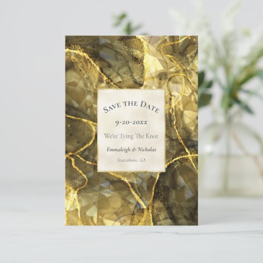 Gold Black Topaz Gemstone Save the Date (Stehend Vorderseite)