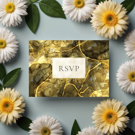 Gold Black Topaz Gemstone Wedding RSVP Karte