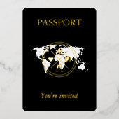 Gold & Black Travel Passport Einzigartiges Hochzei Folieneinladung (Vorderseite)