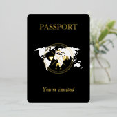 Gold & Black Travel Passport Einzigartiges Hochzei Folieneinladung (Stehend vorne)