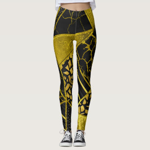 Gold Black Triangle Texusion Leggings